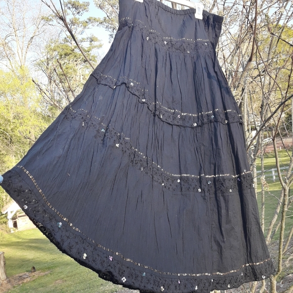 Boho Skirt Long Beaded Vintage Gypsy Skirts Black - Picture 10 of 13